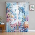 thumbnail image 1 of Sea Turtle Octopus Semi Sheer Curtains 72 Inch Length 2 Panels Set, Coastal Coral Summer Ocean Watercolor Sheer Kitchen Curtain Privacy Voile Window Curtain for Living Room Bedroom Rod Pocket Drapes, 1 of 7