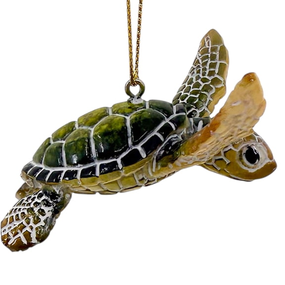 Sea Turtle Ornament - Coastal Ocean Holiday Christmas Tree Decoration, Green