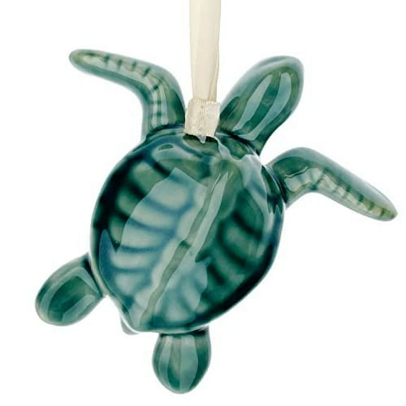 Sea Turtle Ornament  Porcelain Art Hanging Figurine, Teal