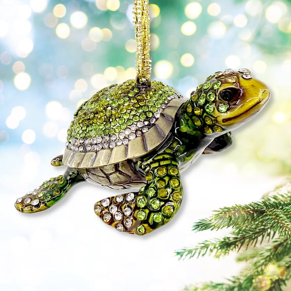 Sea Turtle Ornament  Rhinestone Enamel Turtle Christmas Tree Holiday Decoration