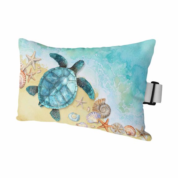 Sea Turtle Outdoor Chaise Lounge Pillows Summer Turquoise Ocean Watercolor Shell Conch Lumbar Pillows with Insert Adjustable Elastic Strap Headrest Pillow for Recliner Patio Chair 1 Pack 11x16 Inch