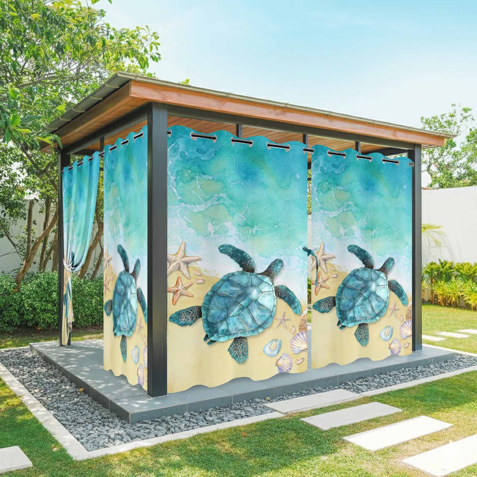 Turtle Panel Railing Sea Turtle Outdoor Curtains for Patio Waterproof, Summer Turquoise ...