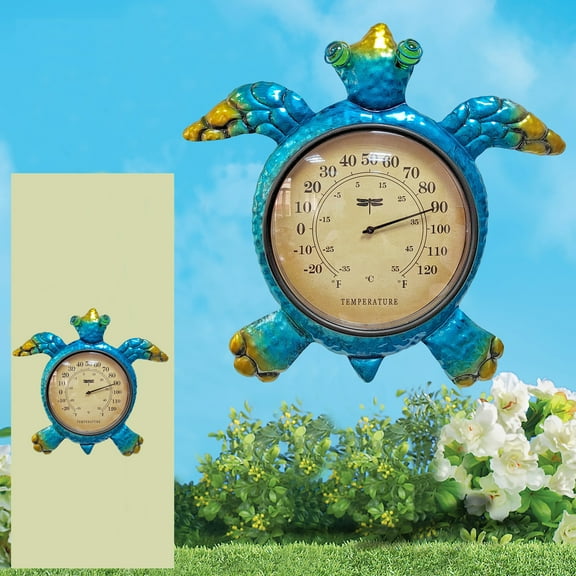 Sea Turtle Outdoor Thermometer, Metal Turtle Wall Mount Thermometer, Blue Turtle Design Statue Decor, Outdoor Indoor Garden Art Decoration