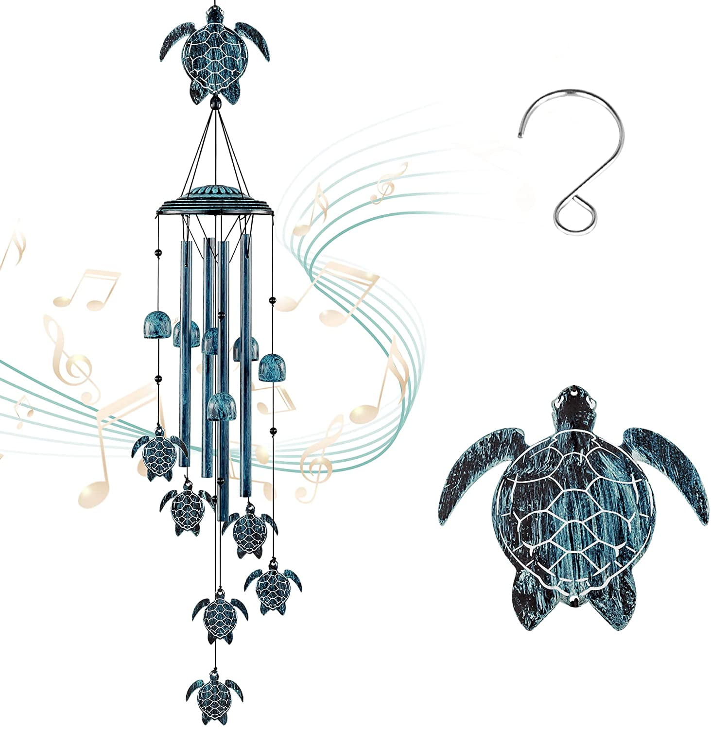 Vintage Copper Green Sea Turtle Aluminum Wind Chime