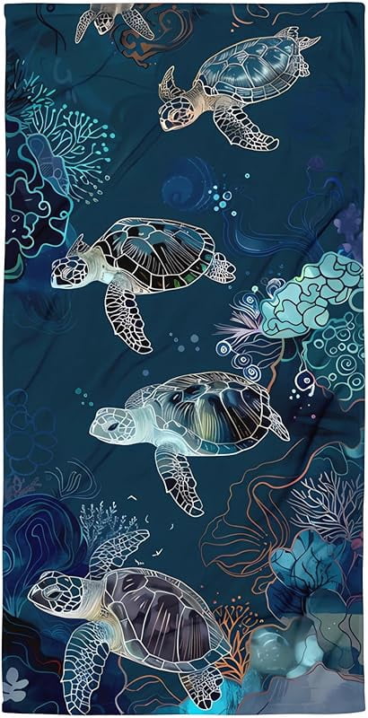 Sea Turtle Oversized Sand Free Beach Towel 71x36IN Lightweight Quick Dry Terry Towel For Travel, Swimming, Pool, And Camping, Absorbent And Compact Beach Essential For Women And Men