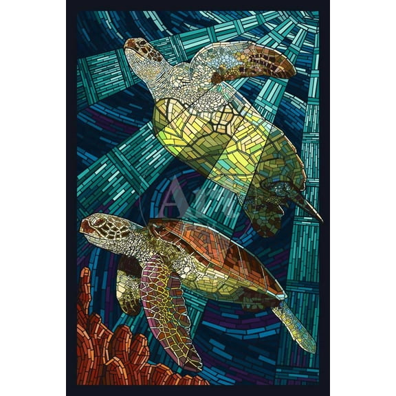Sea Turtle Paper Mosaic, Unframed Art Print Wall Art by Lantern Press Sold by ArtCom