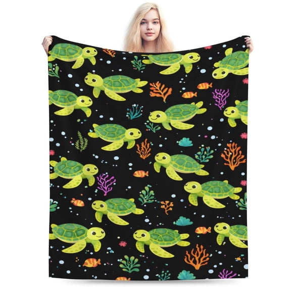 Sea Turtle Pattern Throw Blanket, Soft Cozy Decorative Blanket for Sofa Bed, Ocean-Themed Home Decor 50x40