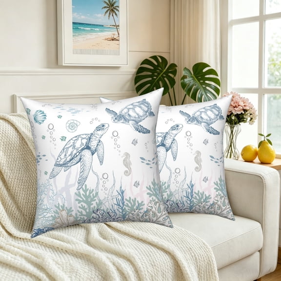 Sea Turtle Pillow Covers 18x18 Set of 2 Double-Sided Ocean Summer Throw Pillow Covers for Couch