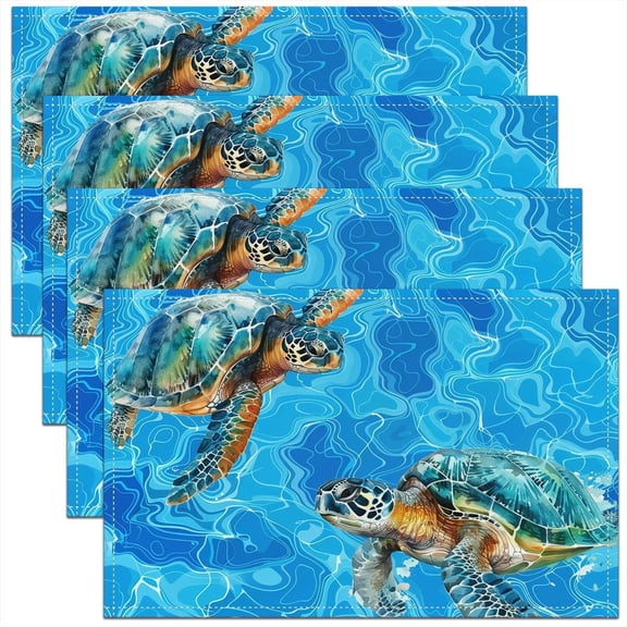 Sea Turtle Placemats Set of 4 for Kids 3D Ocean Animal Place Mats 12x18 inch Abstract Marble Texture Table Mats Underwater Wildlife Meal Mats for Dining Table