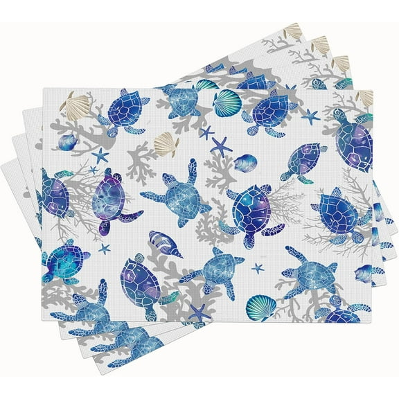 Sea Turtle Placemats Set of 4 Ocean Turtle Table Mats Washable Nautical Coastal Place Mats for Home Party Indoor Kitchen Dining Table Decoration 12x18 Inch