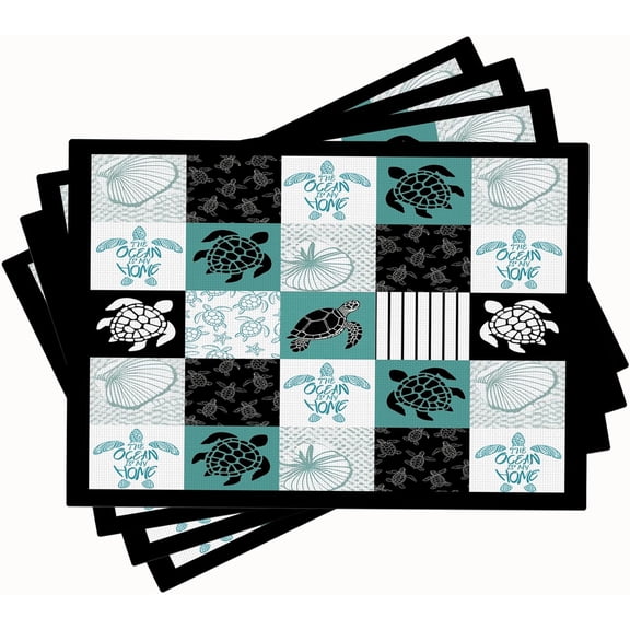 Sea Turtle Placemats Set of 4 Shell Sealife Marine Life Non-Slip Mats Nautical Washable Place Mats for Party Kitchen Dining Room Decoration 12x18 Inch