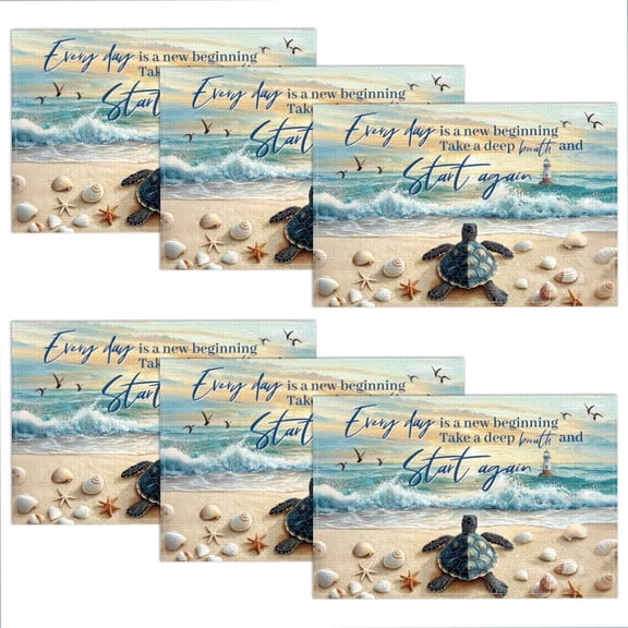 Sea Turtle Placemats Set of 6 17.1x11.8 Inch Beach Ocean Theme Table Place Mats Washable Non-Slip Linen Table Mat Ocean Life Heat Resistant Placemat