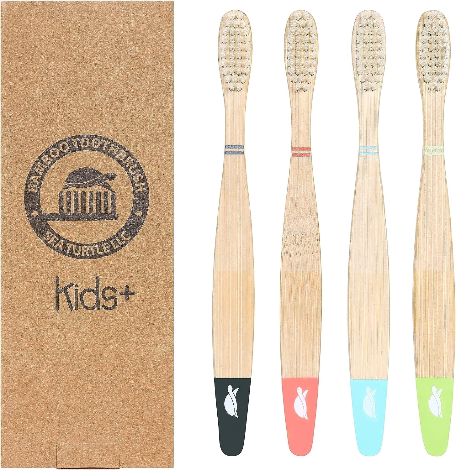 Turtle Tribe Seaturtle Bamboo Toothbrush for Kids, 4 Pack, Eco-Conscious Design ...