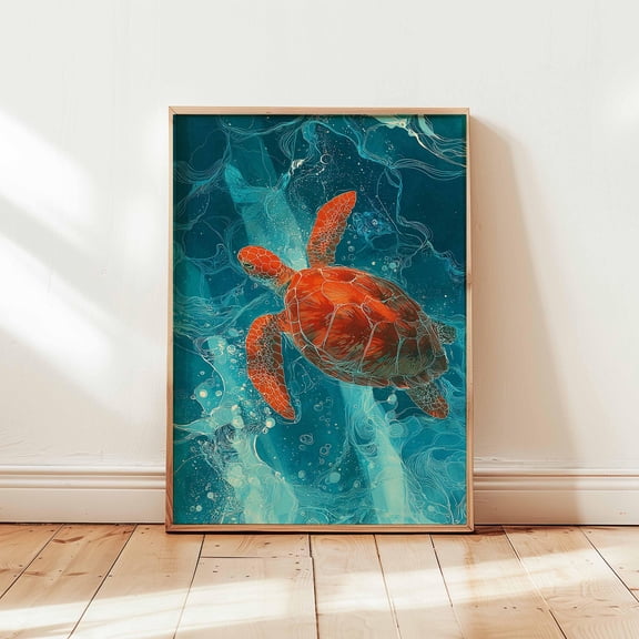 Sea Turtle Poster, Ocean Wall Art, Coastal, Poster Only