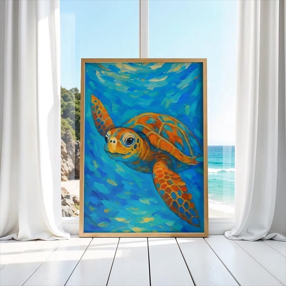 Sea Turtle Poster: Vibrant Sea Creature Poster, Unframed Poster Size 12x18