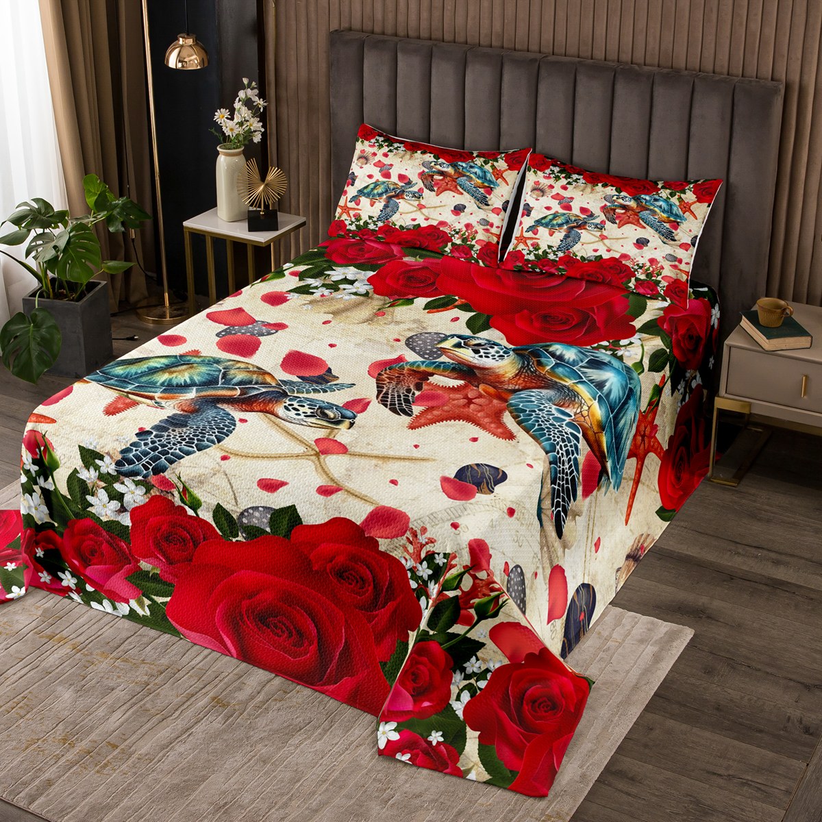 Sea Turtle Sao Tome and Principe Quilt Bed Set Ocean Tide and Tropical Palm TS04 main image 1