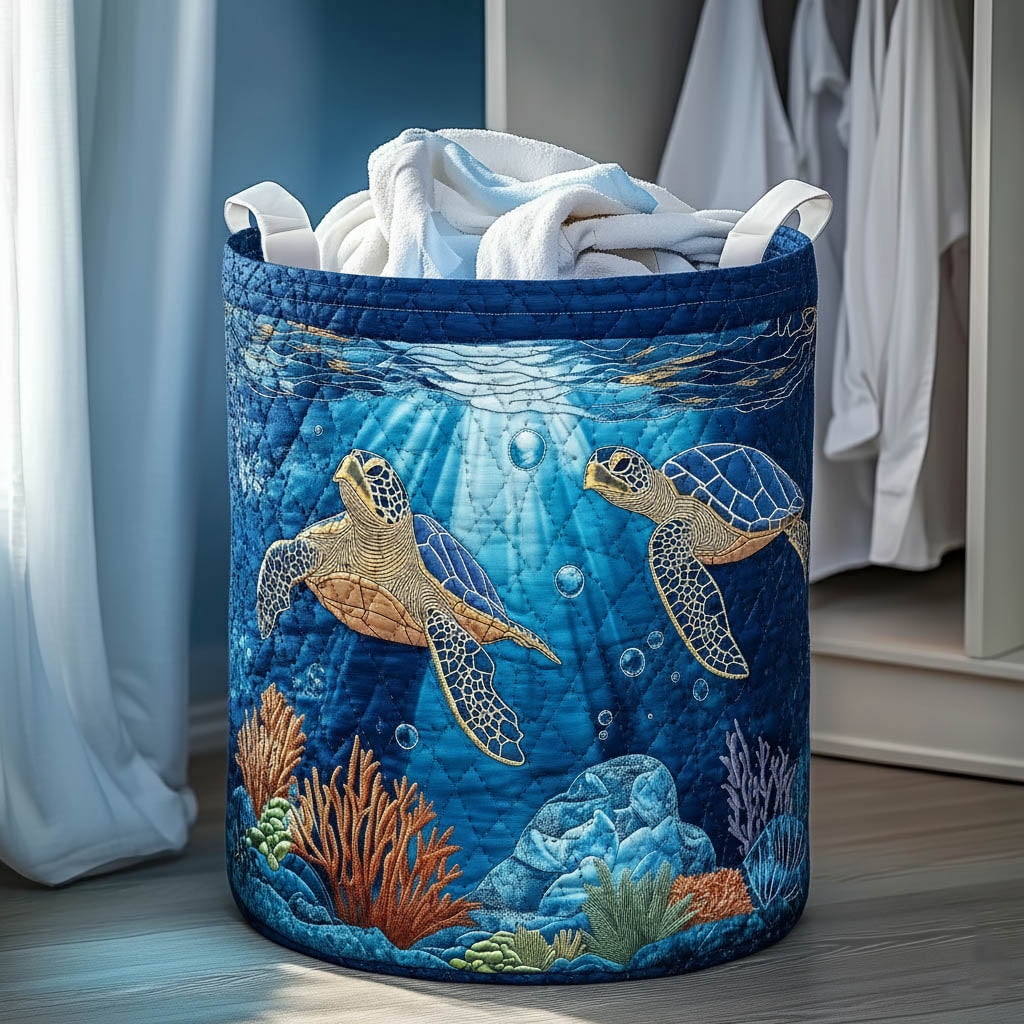 Sea Turtle Quilted Laundry Basket GFTONT5880, Storage Bin Laundry Basket Fabric, House Storage Hamper, Mother Day's Gift Ideas
