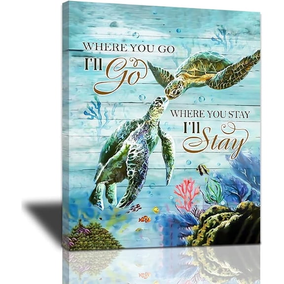 Sea Turtle Quotes Decor Wall Art Valentine's Day Birthday Gifts for Women Lovers Girlfriend Sea Ocean Animal Canvas Painting Pictures Motivational Framed Artwork for Bedroom Bathroom 16"x12"