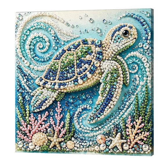 Sea Turtle Rhinestone Canvas Wall Art Diy Coastal Beach Home Decor Small Under The Sea Desktop Display Piece