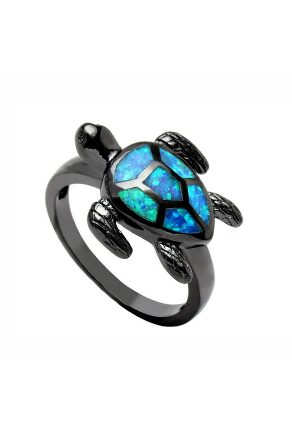 Sea Turtle Ring for Women Black Plated Setting Fire Opal Ginger Lyne Collection