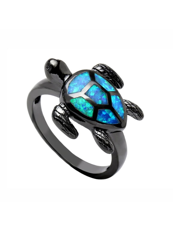 Sea Turtle Ring for Women Black Plated Setting Fire Opal Ginger Lyne Collection