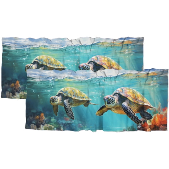 Sea Turtle Rod Pocket Thermal Insulated Curtain Valance Underwater Coral Ocean Creature Landscape Window Treatment Valance Curtains for Bathroom 54 by 18 in, 2 Panel