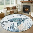thumbnail image 1 of Sea Turtle Round Living Room Rugs 6 ft, Ocean Starfish Coral Seagrass Washable Area Rug with Non-Slip Sturdy Edge Binding Round Carpet for Kitchen Office Bedroom, 1 of 9