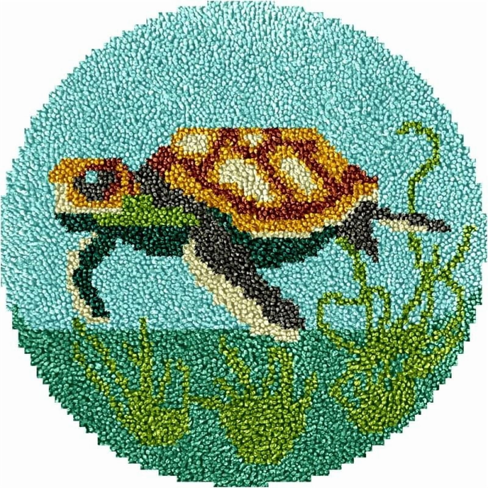 Sea Turtle Round Shape Latch Hook Rug Kits Set for Starter Crochet Hook Cushion Mat Sofa Seat Cushion Crocheting Kits with Preprinted Canvas Crochet Yarn Kits 50X50cm (ui63)