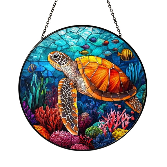 Sea Turtle Round Window Hanging Art2101