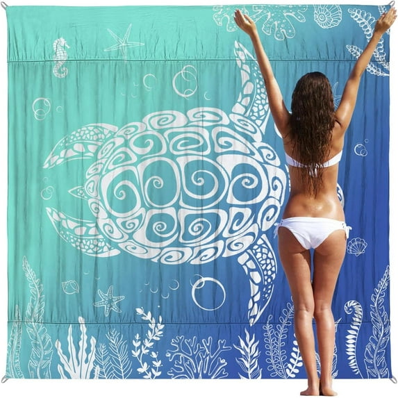 Sea Turtle Sand Proof Beach Blanket Picnic Blankets Waterproof Foldable,79''''×79''''Portable Outdoor Travel Beach Travel Camping Hiking Picnic for Park Beach, Beach Accessories