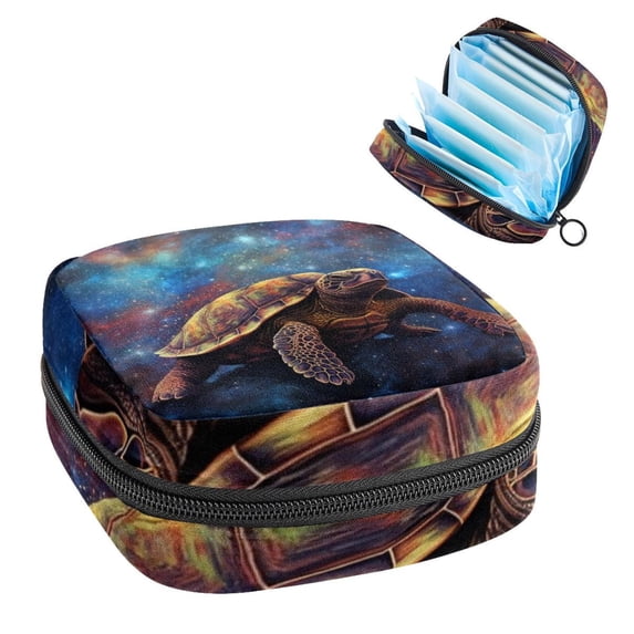 Sea Turtle Sanitary Napkin Bag, Sanitary Napkin Purse, Pencil Pouch with Zipper, Coin Pouch Zipper, 4.7x6.6x6.6 in, Velvet, Sponge, Oxford Cloth