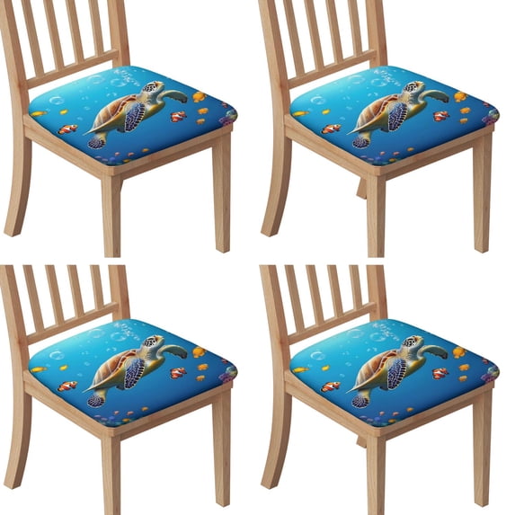 Sea Turtle Seat Covers for Dining Room Chairs Set Of 4,Stretch Printed Washable Chair Seat Cover with Elastic Ties and Button,Removable Waterproof Couch Cushion Covers
