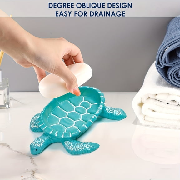 Sea Turtle-Shaped Soap Holder & Sponge Rest, Quick-Dry Resin Design, Non-Slip Drainage System, Cute Turtle Soap Dish for Bathroom & Kitchen Sink, Ocean-Themed Decor with Free Drain Access