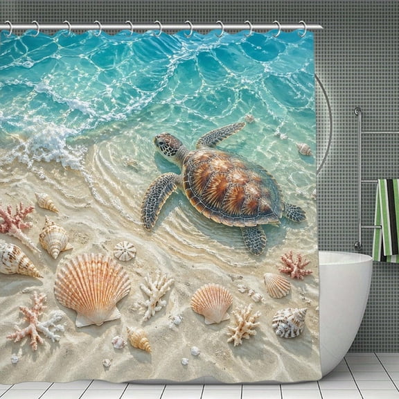 Sea Turtle Shells Print Shower Curtain,Modern Fabric Waterproof Shower Curtain Set with Hooks,70.8×70.8Inch