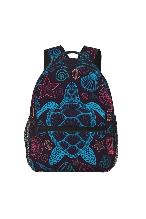Sea Turtle Shells Starfish Backpack Casual College Bag Zipper Laptop Daypack Hiking Rucksack Travel