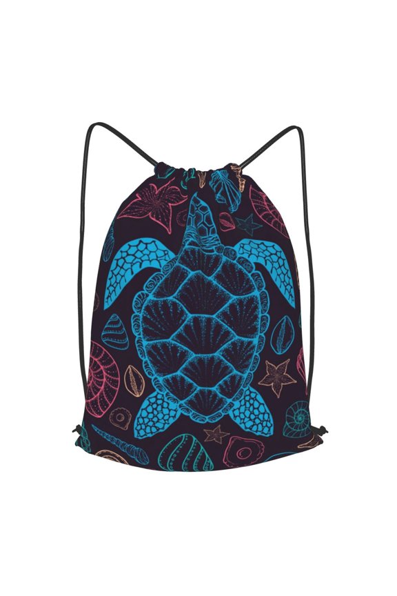 Sea Turtle Shells Starfish Drawstring Backpack Gym String Bag Sports Sackpack Cinch Sack, Small