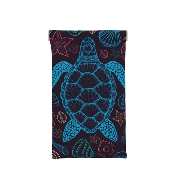 Sea Turtle Shells Starfish Portable Squeeze Top Glasses Case, Microfiber PU Leather Sunglasses Pouch, Self-Closing Eyewear Bag