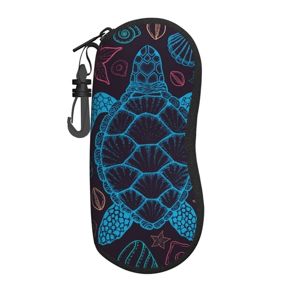 Sea Turtle Shells Starfish Sunglasses Case Travel Zipper Eyeglass Glasses Case Portable Soft Pouch with Belt Clip