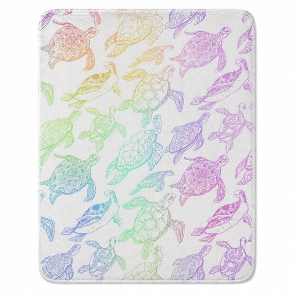 Sea Turtle Sherpa Blanket, Multicolor Fleece Throw, Soft Home Blanket