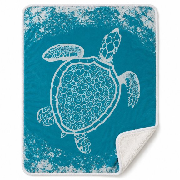 Sea Turtle Sherpa Blanket, Polyester Fleece Front with Sherpa Back, Multicolor Throw