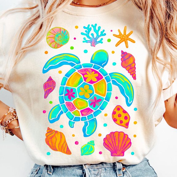 Sea Turtle Shirt, Nautical s, Coastal Seashell Shirt, Fisherman Aesthetic Shirt, Preppy Beach, Starfish Shirt
