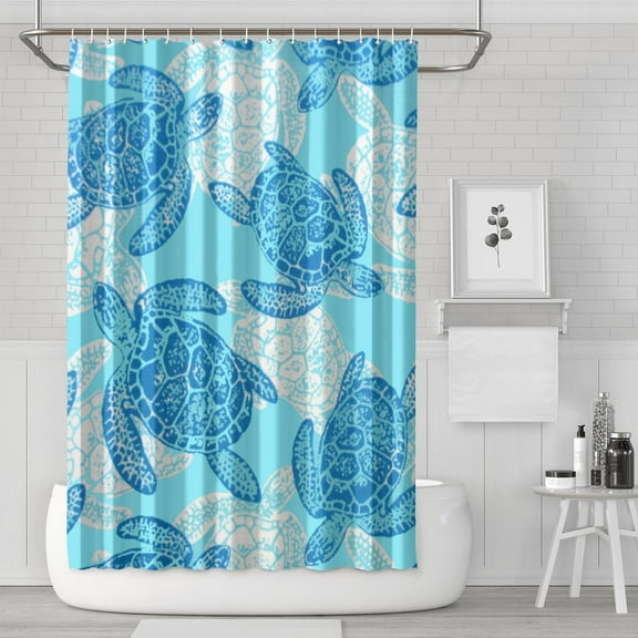 Sea Turtle Shower Curtain 72x72 Inch, Ocean Theme Waterproof Polyester Fabric Bathroom Curtain with Hooks, Marine Life Shower Decor for Beach Bathroom