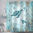 thumbnail image 1 of Sea Turtle Shower Curtain for Bathroom, Blue Teal Ocean Beach Coastal Bath Curtain, Fish Underwater Seashell Jellyfish Animal Theme Decor Shower Curatin Set with Hooks 36X72IN, 1 of 6