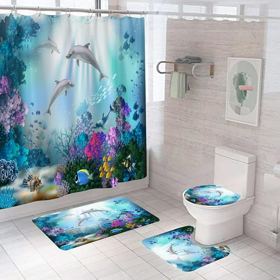 Sea Turtle Shower Curtain, Blue Ocean Shower Curtains Sets, Funny Shower Curtains with 12Hooks, Polyester Fabric Waterproof Curtains for Bathroom Beach Theme Decor 71" x 71"