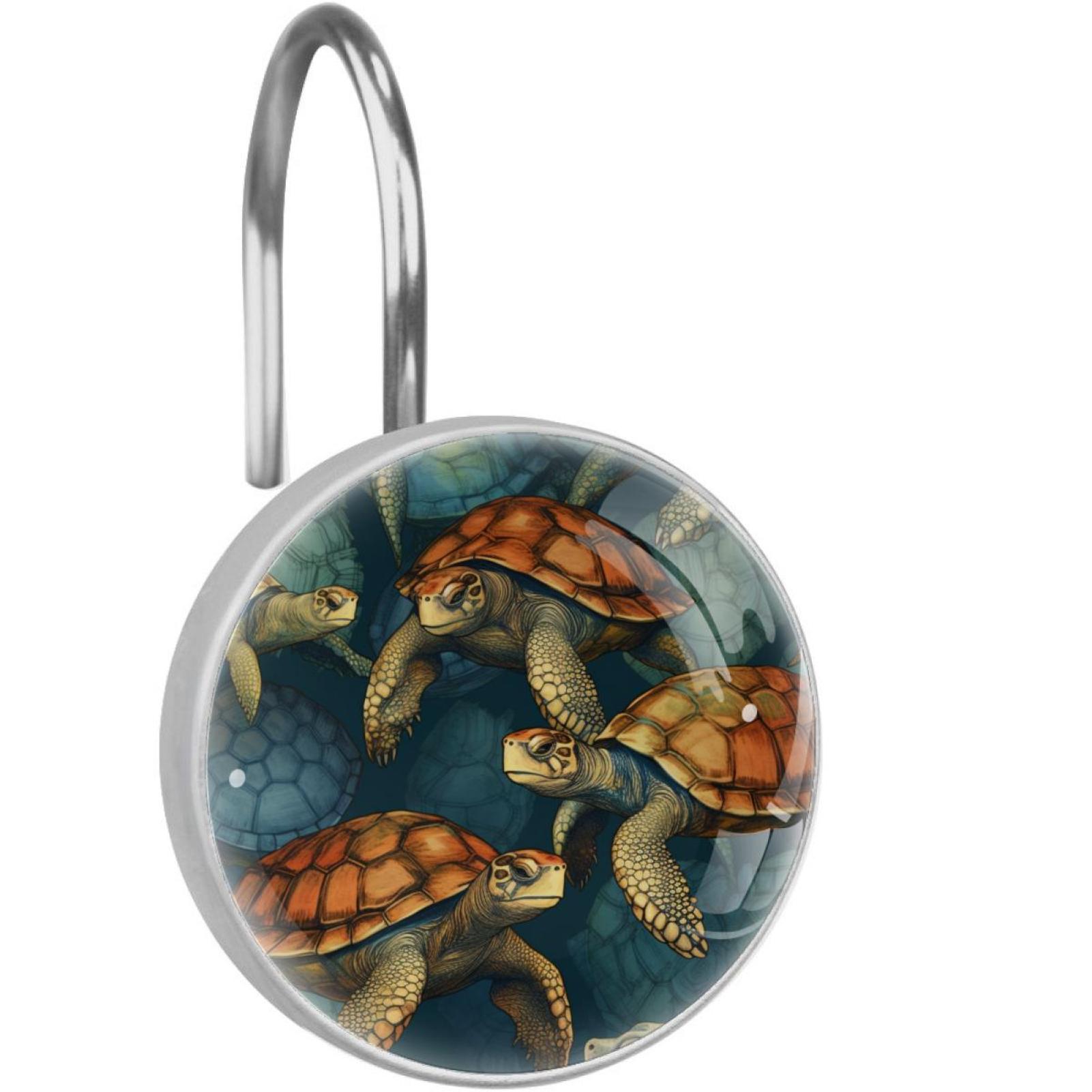 Sea Turtle Shower Curtain Hooks （Set of 12） for Home Hotel Shower Rods