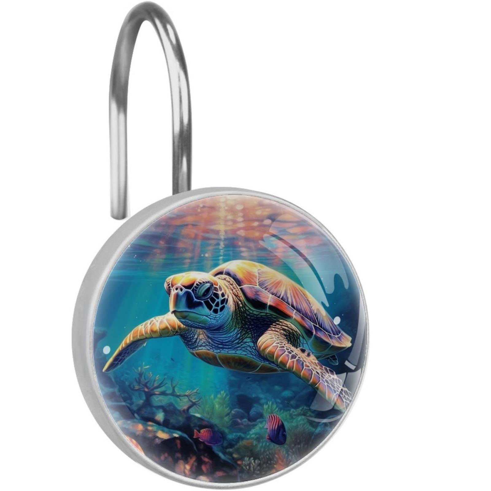 Sea Turtle Shower Curtain Hooks （Set of 12） for Home Hotel Shower Rods Bathroom Crystal Glass