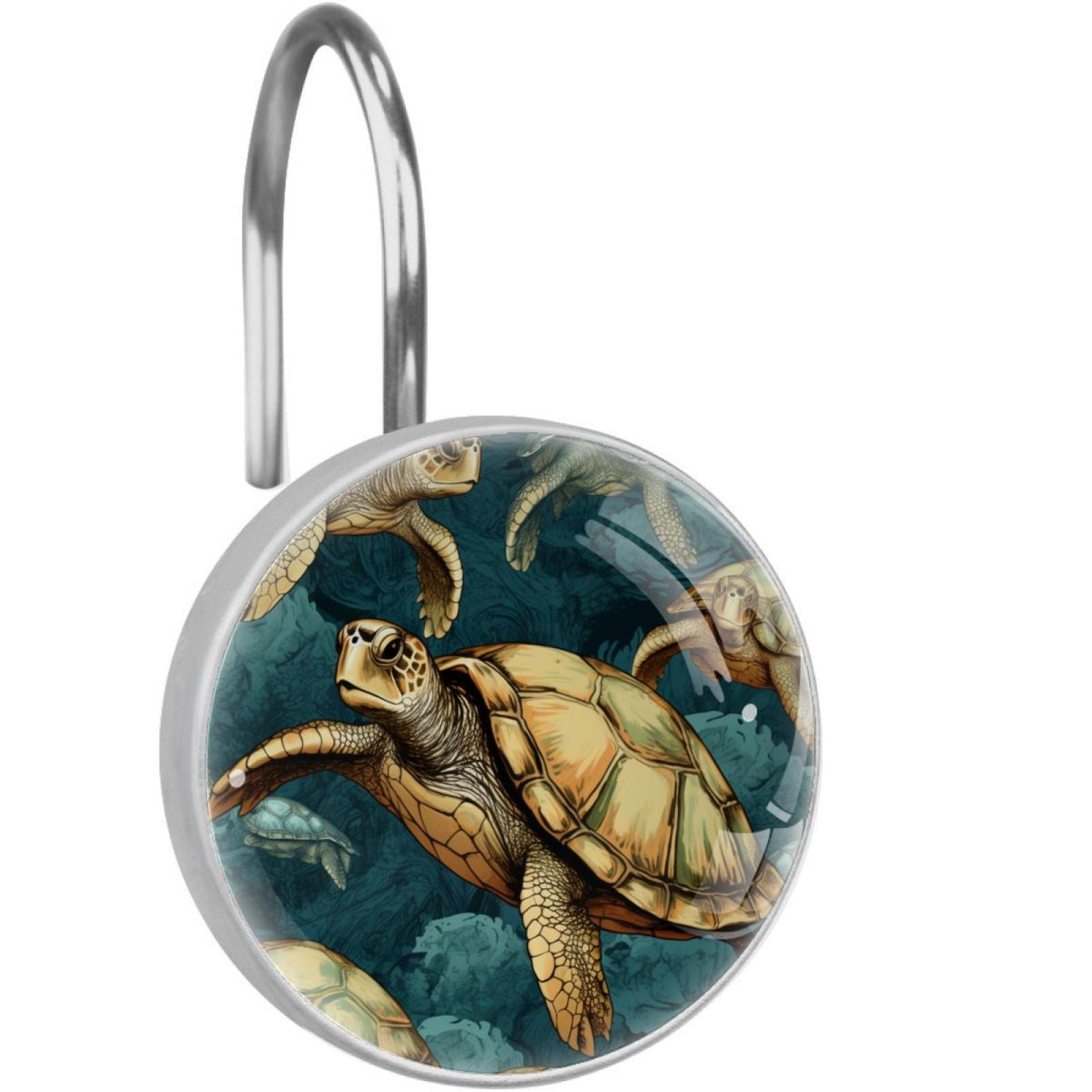 Sea Turtle Shower Curtain Hooks （Set of 12） for Home Hotel Shower Rods Bathroom Crystal Glass