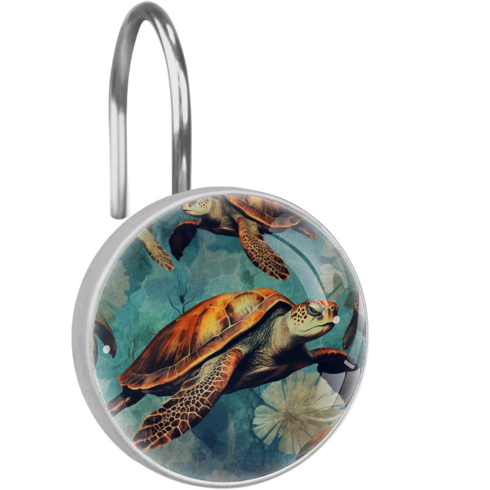 Sea Turtle Shower Curtain Hooks （Set of 12） for Home Hotel Shower Rods