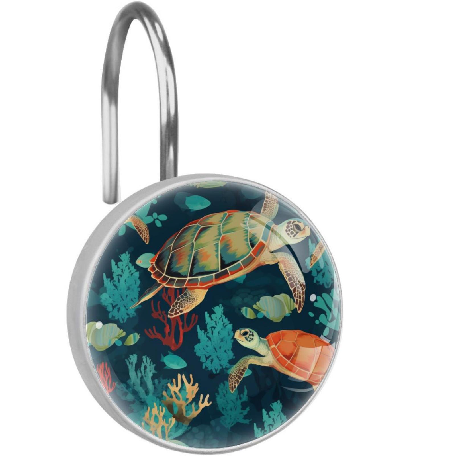 Sea Turtle Shower Curtain Hooks （Set of 12） for Home Hotel Shower Rods