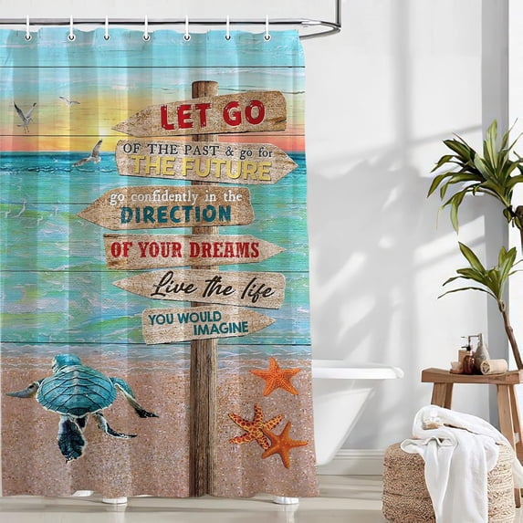 Sea Turtle Shower Curtain Nautical Beach Ocean Bathroom Decor Shower Curtain Fabric Polyester Waterproof with Plastic Hooks 72" X 72"